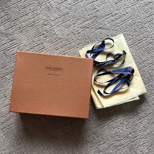 Louis Vuitton Brown Gift Box with Blue Ribbon and Tissue Paper